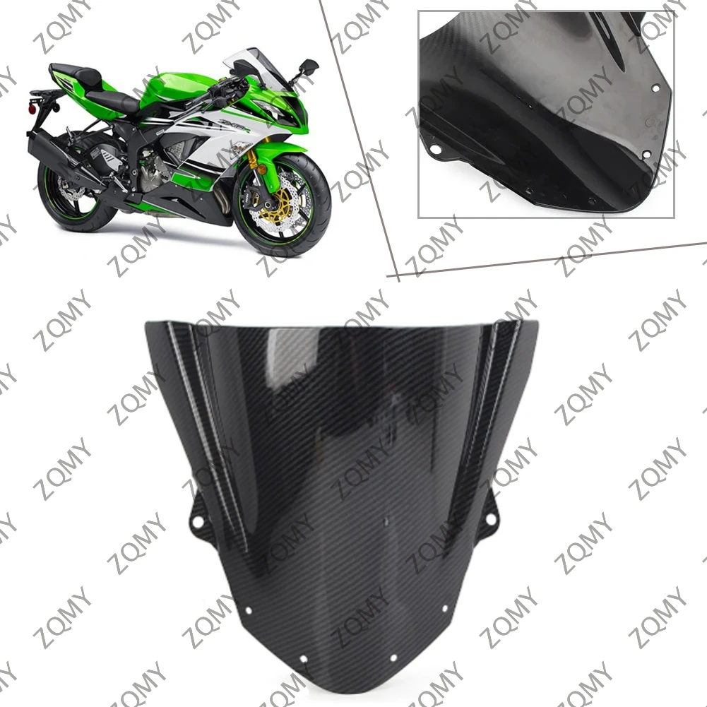 New Black Carbon Fiber ABS Motorcycle Windscreen Windshield Wind Shield for Kawasaki ZX6R 636 2009-2022 For ZX10R 2008-2010