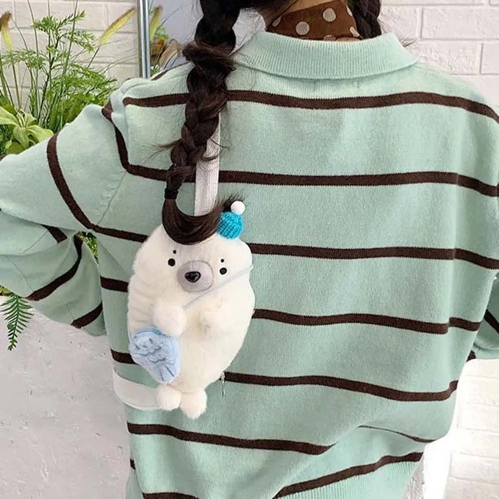 

Thickened Cute Seal Shoulder Pouch Adorable Adjustable Straps Cartoon Seal Handbag Soft PP Cotton Furry Animal Chest Bag Women