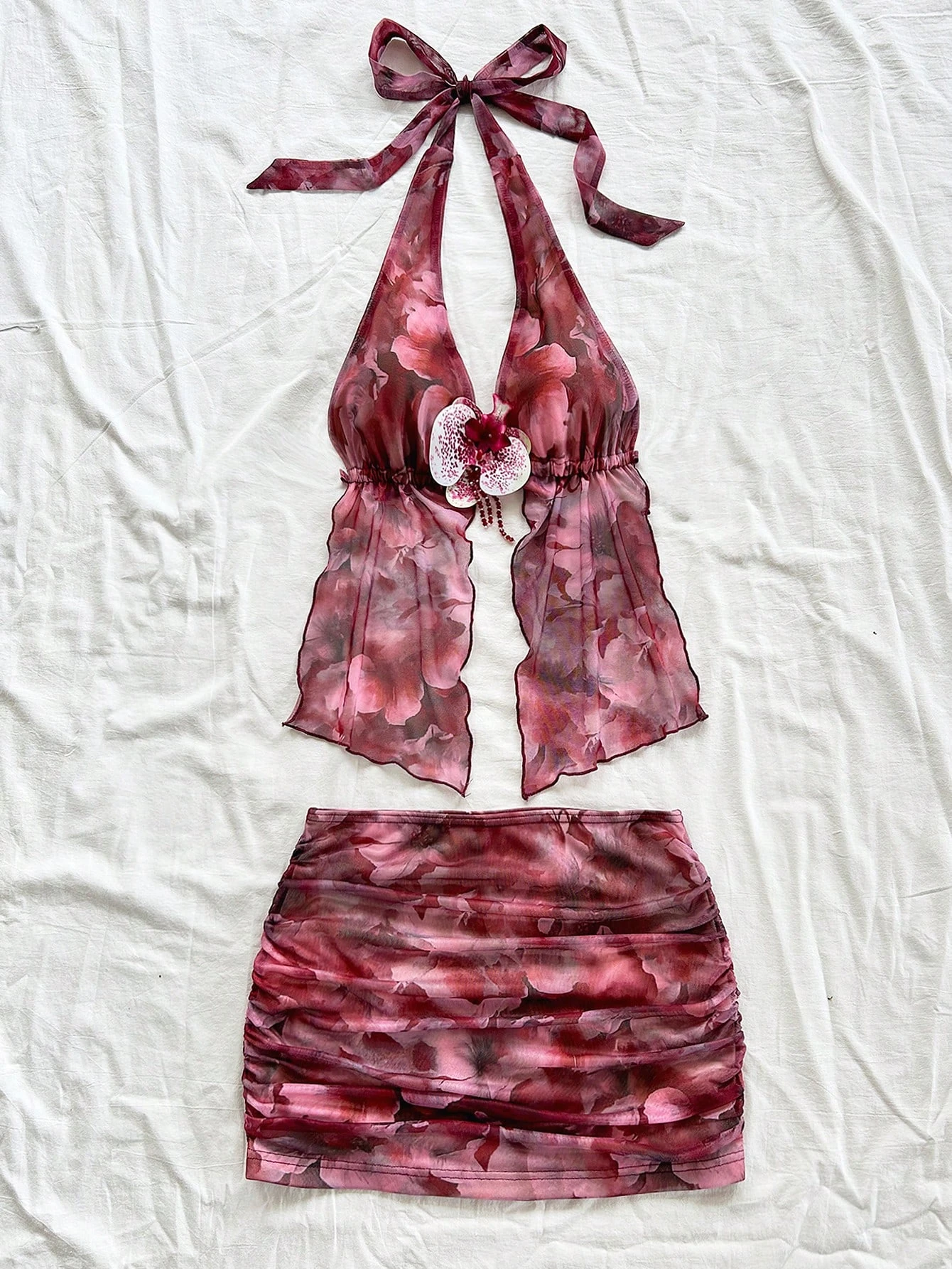 Women Flower print Two Pieces Outfits For Daily Wear tank top and skirt image 5