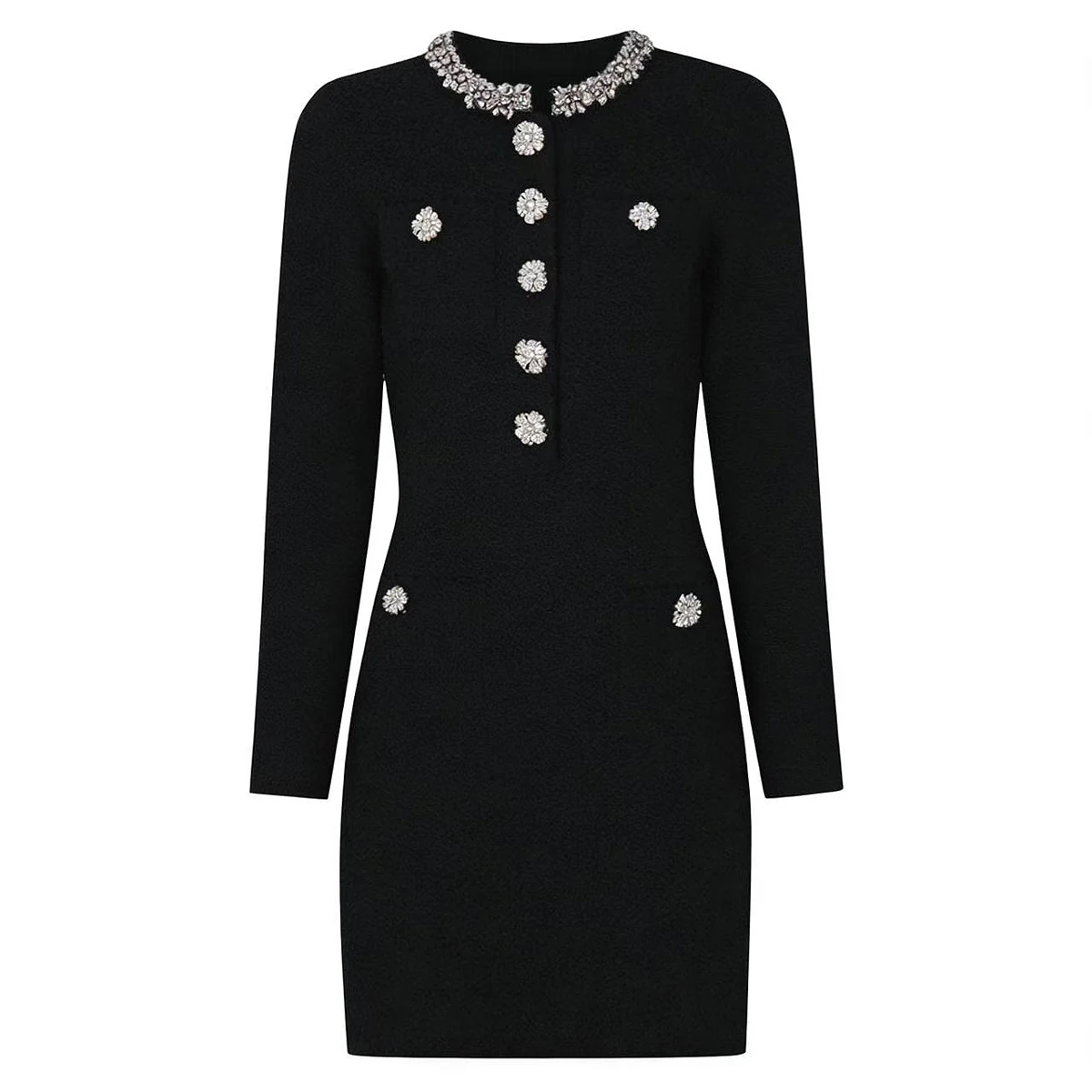 

25320 High Quality Spring And Autumn New Style Women's Fashion Commuter Knitted Fashion Slim Fit Nail Drill Long Sleeve Dress