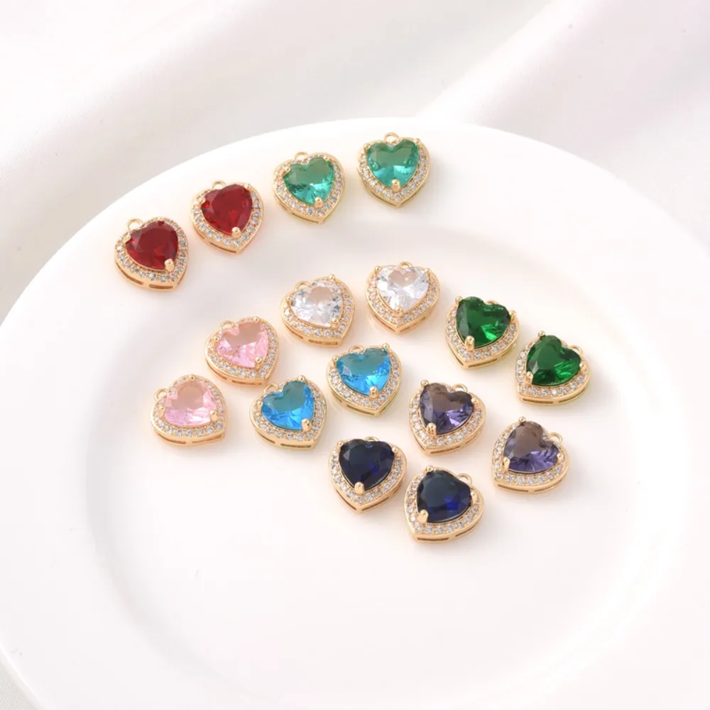 

14K Gold-plated Micro-inlaid Zircon 8-color Heart Pendant, Diy Handmade Bracelet, Small Pendant, Necklace, Pendant, Material