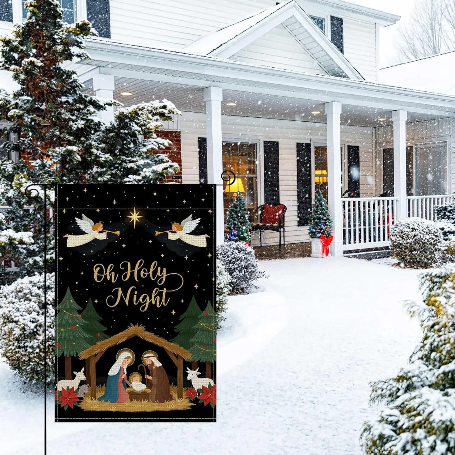 Christmas Nativity Silent Oh Holy Night Garden Flag 12x18 Inch Double Sided,Jesus Nativity Christian Winter Garden Flags for SSL