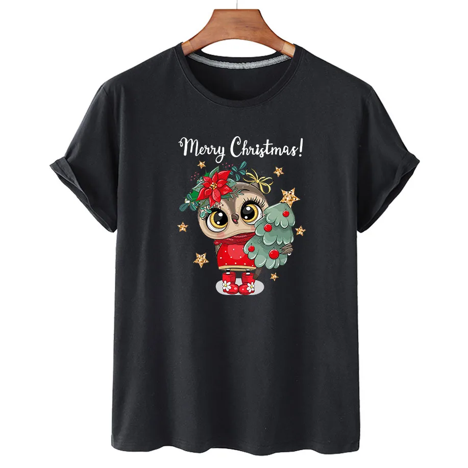 100% Cotton Christmas Print T-shirt 2022 Women's Fashion Shirt Unisex Short Sleeve O-neck T-shirt Summer Fashion Couple T-shirt