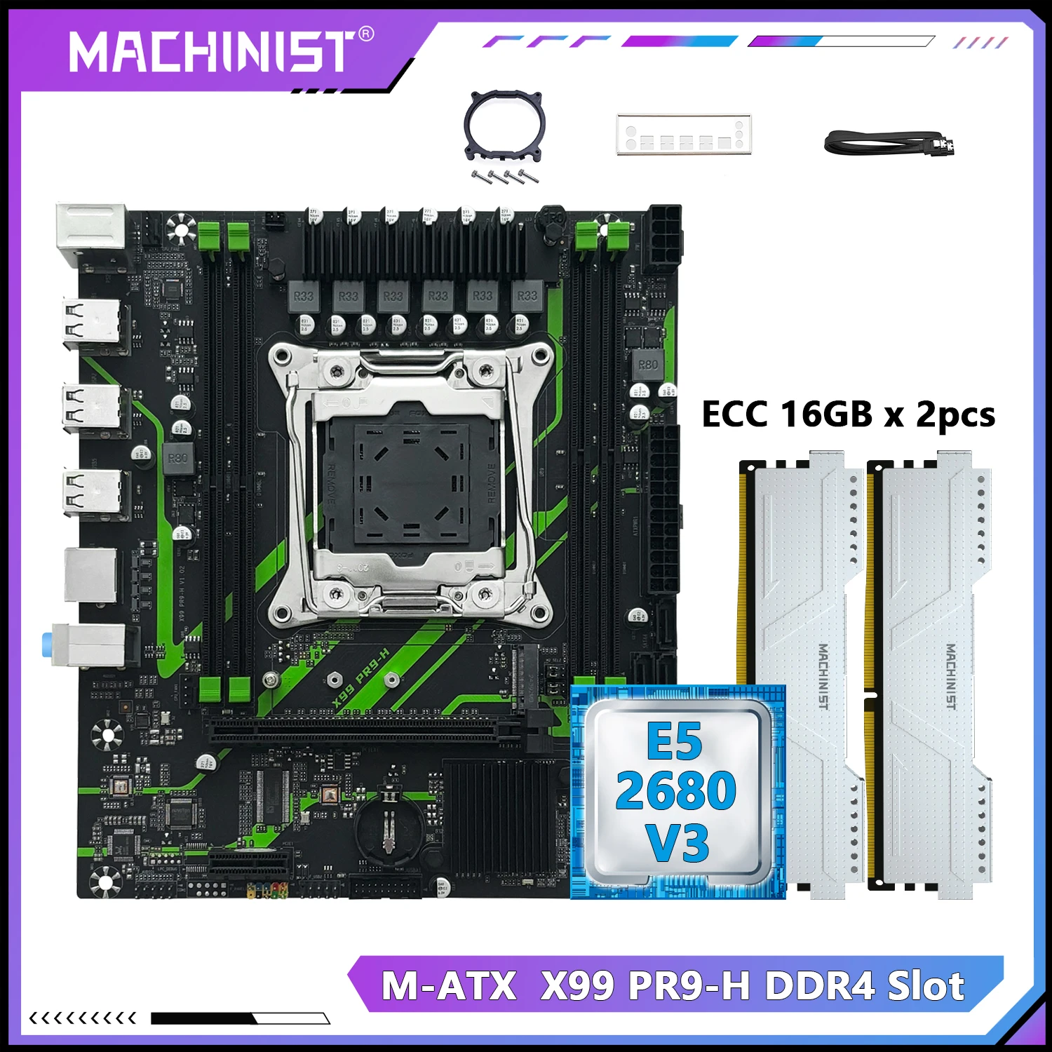 MACHINIST X99 Motherboard Xeon E5 2680 V3 LGA 2011-3 CPU 32GB DDR4 Memory RAM NVME/SATA M.2 PR9-H USB3.0