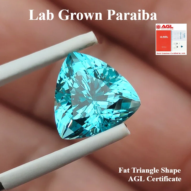 

A- Lab Grown Paraiba Fat Triangle Shape Gemstone for DIY Advanced Jewelry Making Inlay Ring Necklace Selectable AGL Certificate