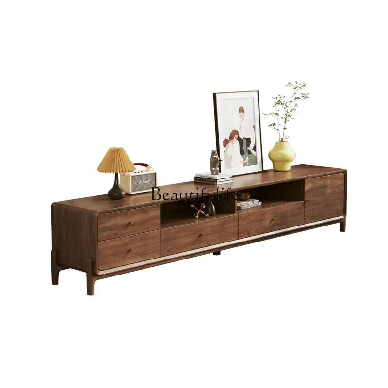 

LD33*North American black walnut TV cabinet solid wood modern Nordic living room small apartment
