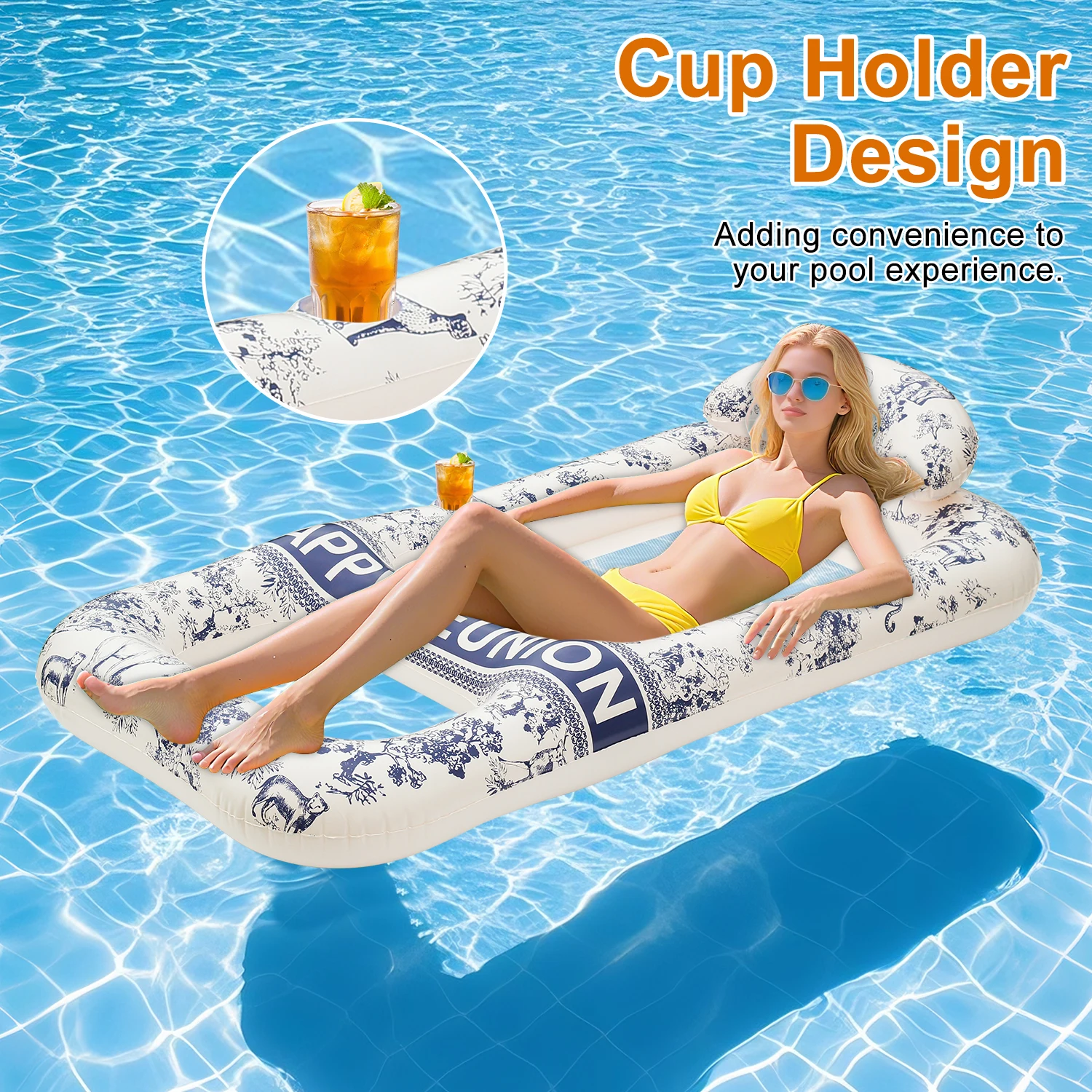 2-teilige aufblasbare Sonnenliege für den Pool, schwimmende Liegematte, Pool-Float für Erwachsene mit Kissen, Wasserliege, Partygeschenk