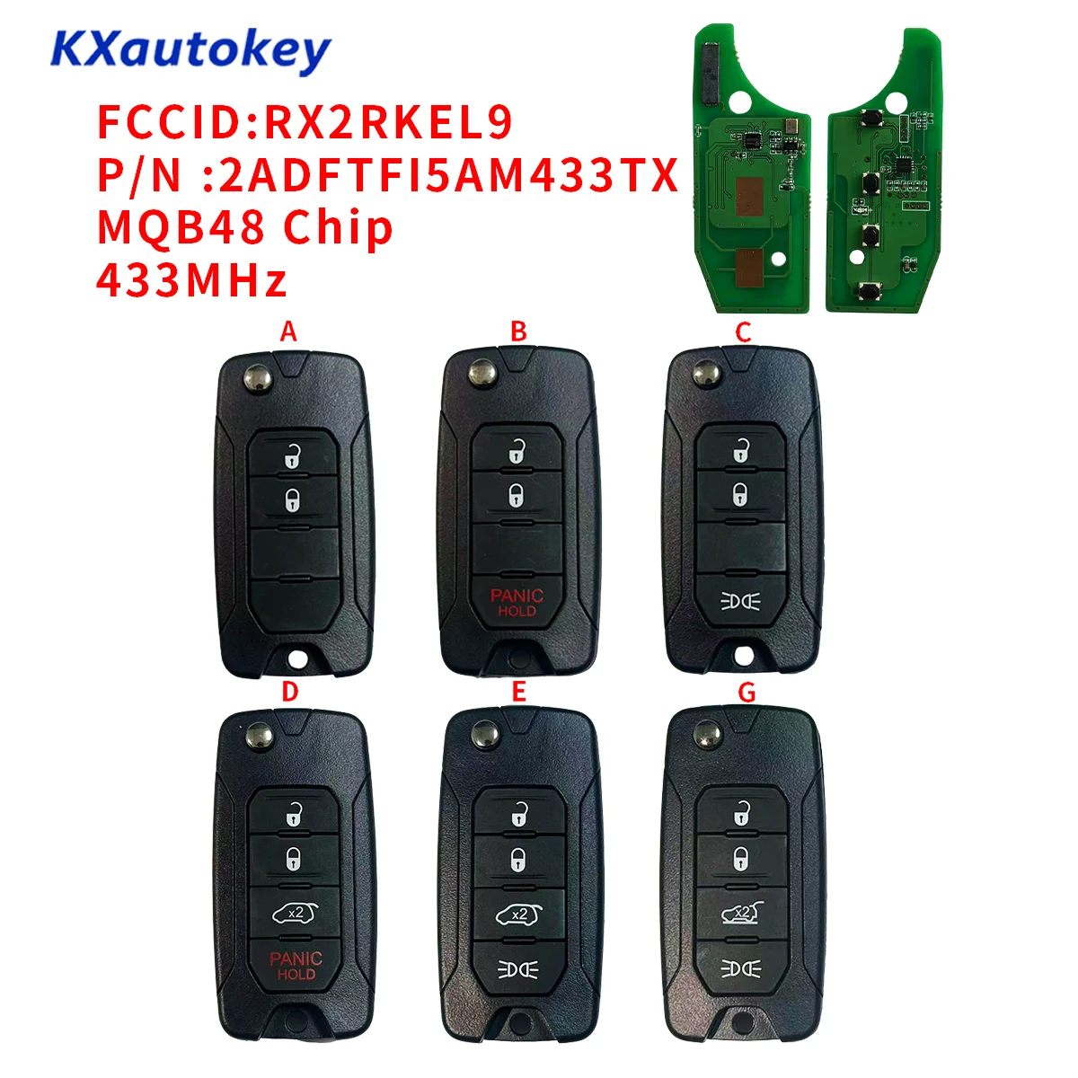 

For Jeep Renegade for Fiat 500X 2016-2018 FCC ID: 2ADFTF15AM433TX Flip Remote Key FOB 2/3/4Buttons 433.92MHz MQB48 Chip Blade:SI