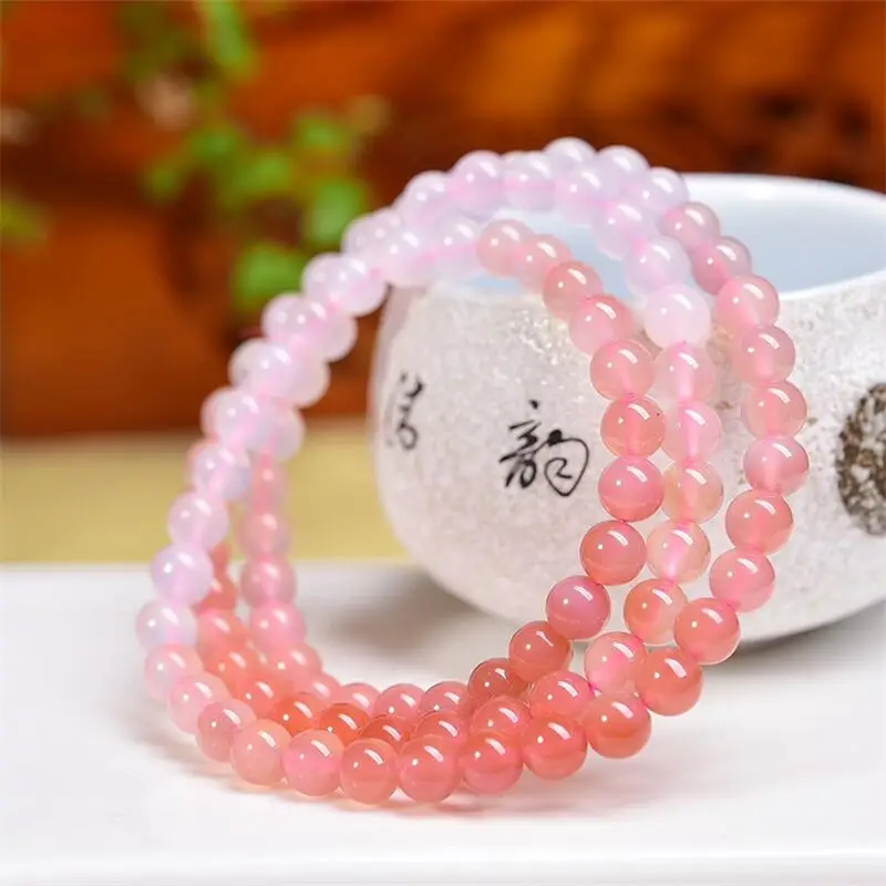 

6MM Natural Yanyuan Agate Triple Circle Bracelet Gemstone Jewelry Reiki Stone Healing Gift For Women 1PCS