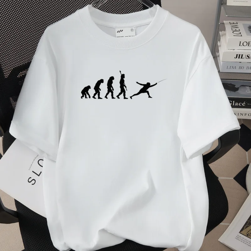 Mens Crew Neck T Shirt Fencing Silhouette Heartbeat Graphic Tee Fencer Sports Lover Casual Short Sleeve Top For Competition Wear