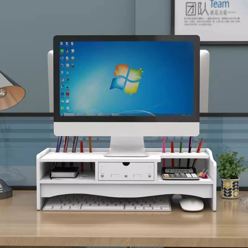 Desktop Computer Screen Monitor Stand Office Student Stationery Desk Storage Riser Laptop Increased Rack With Drawers Organizer