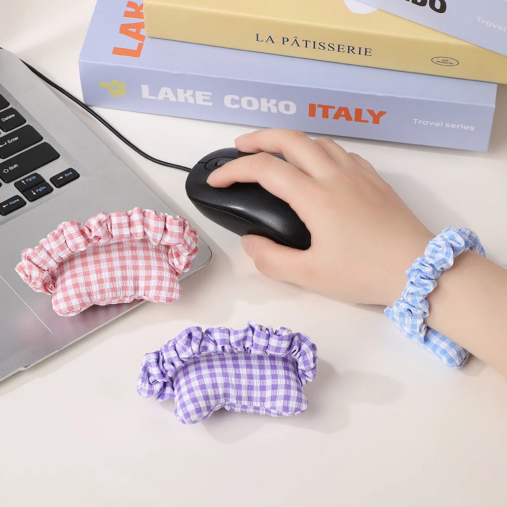 

Mouse Pad Mini Pillow With Elastic Band Wrist Rest Chequered Pattern Instagram-Style&Fresh Sweet Hair Tie Wrist Mouse Support