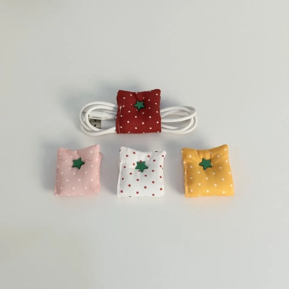 Fabric Desktop Cable Organizer Polka Dot Pattern Tomato Shape Cord Storage Clip Portable Double-Sided Earphone Organizer