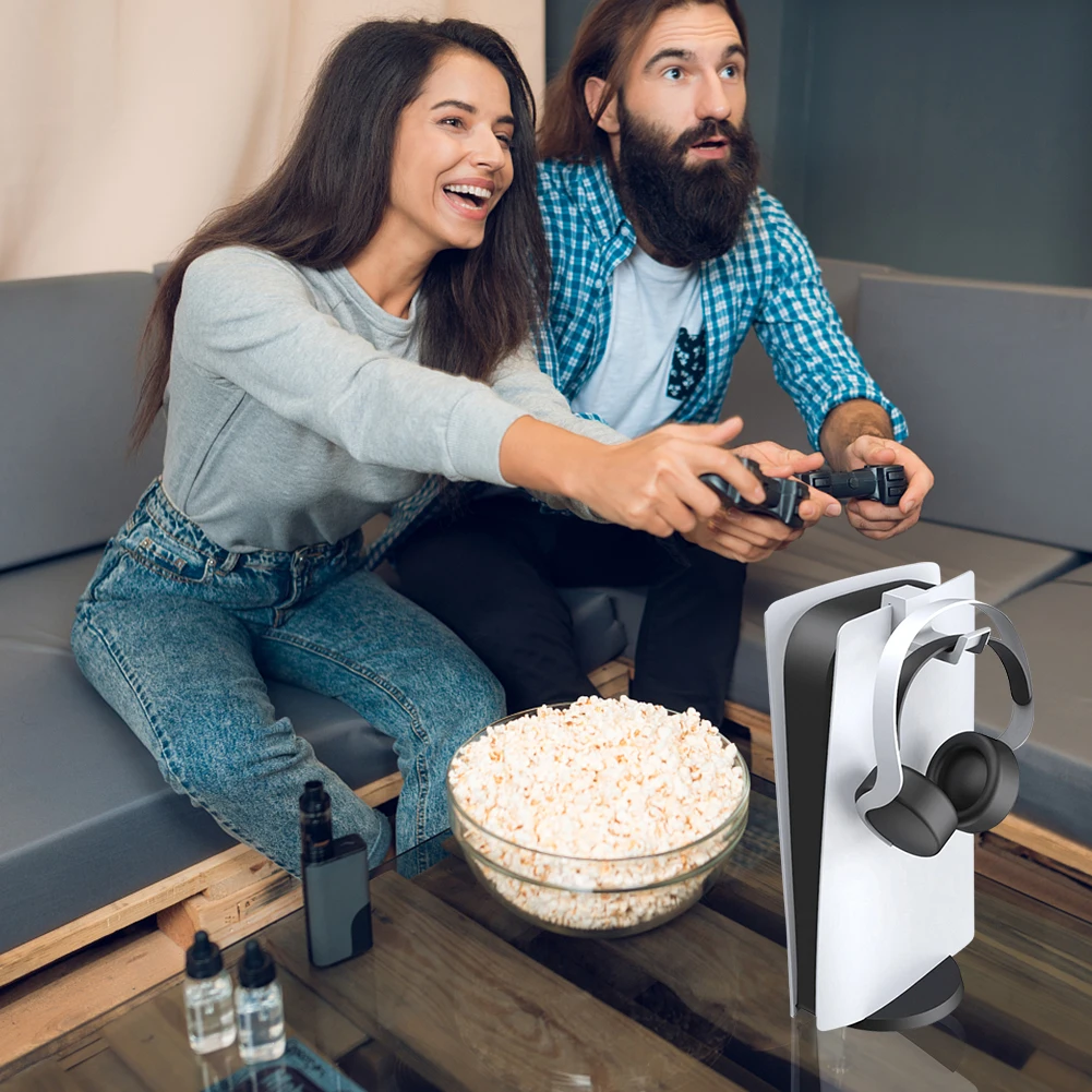 حامل شماعات سماعة الرأس لتوفير المساحة لسماعة الألعاب وخطاف سماعة الأذن لمضيف PS5 لوحدة التحكم بلاي ستيشن 5