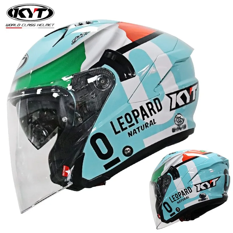 Original Motorcycle Helmet KYT 3/4 Open Face Helmet Men Women Breathable Double Lenses Tail Jet Scooter Motorbike Half Helmets