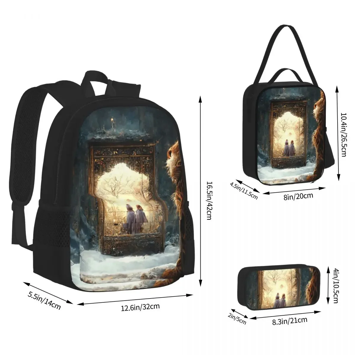 Lion, Witch And Wardrobe Backpacks Boys Girls Bookbag Students School Bags Kids Rucksack Lunch Bag Pen Bag Three-Piece Set