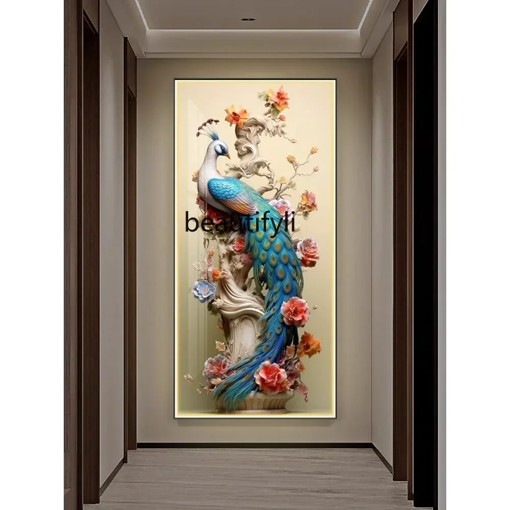 

LD25Peacock Entrance Painting New Chinese Paintings High-Grade Crystal Porcelain Diamond with Light