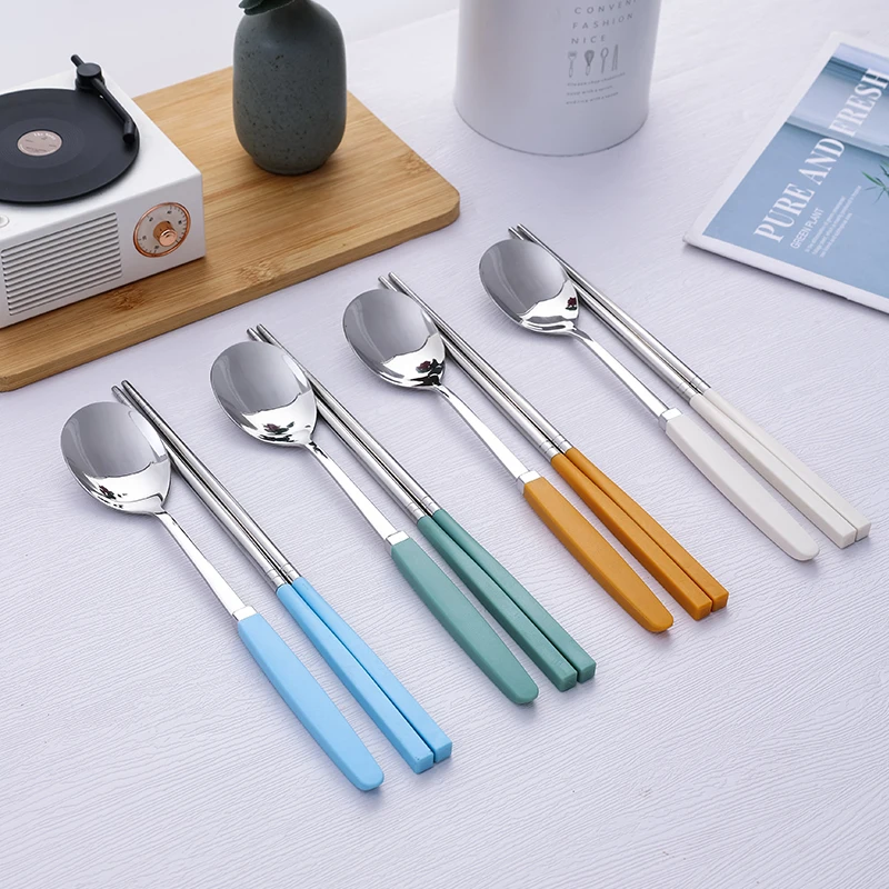 

8Pcs Korean Tableware Set Luxury Cutlery Set 304 Stainless Steel Dinner Set Colors Spoon Dinnerware Spoon Chopsticks Cutlery Set