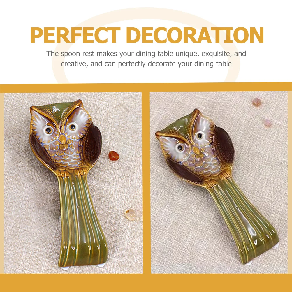 

Ceramic Owl Shape Spoon Rest Cartoon Style Kitchen Counter Spoon Holder Chopstick Rest Household Gadget Chopstick Holder
