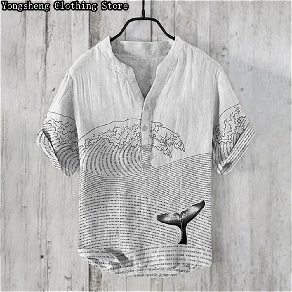 Summer men\'s short-sleeved POLO shirt linen printed shirt fashionable personality element printed large size shirt S-5XL