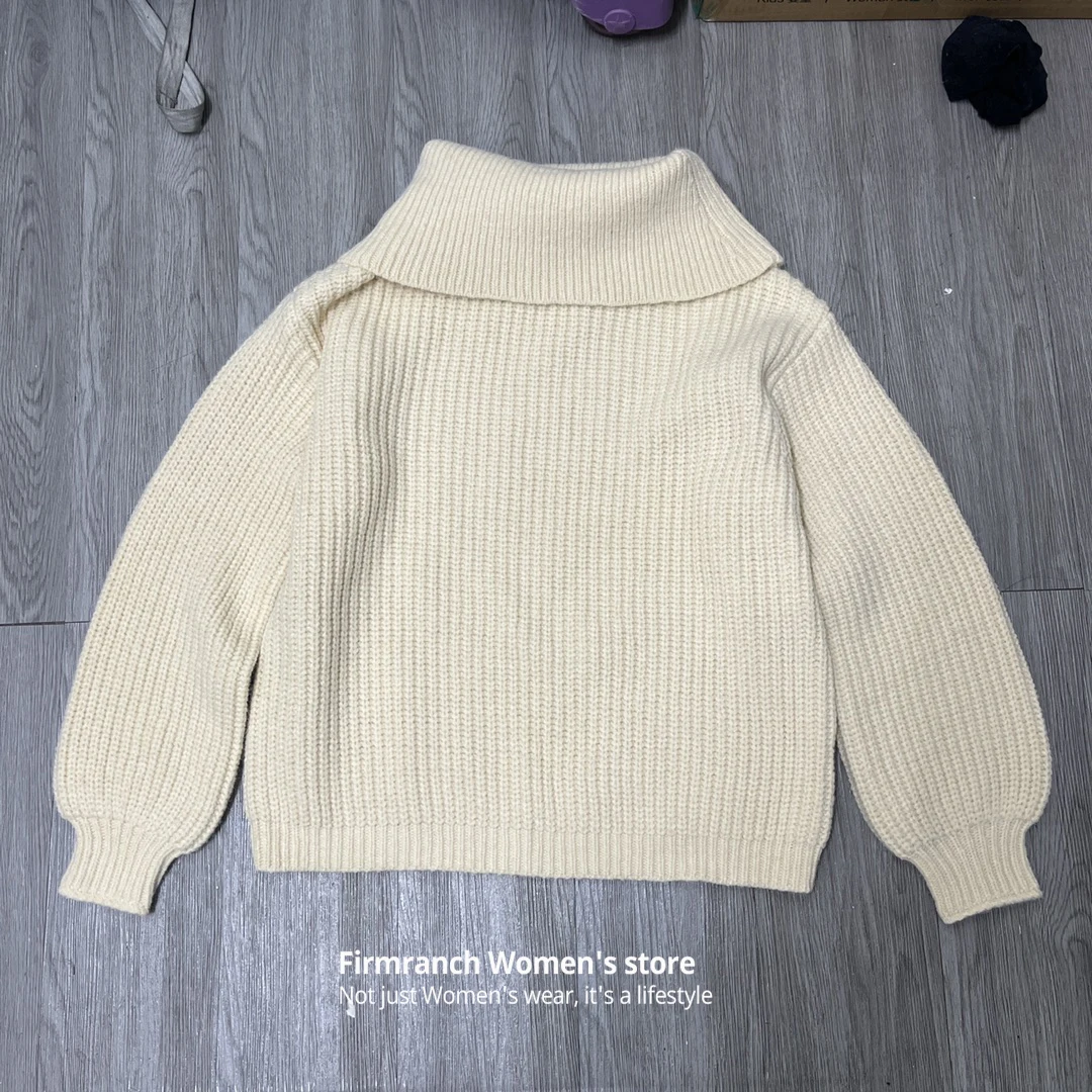 Firmranch 2024 New Jennie Outfit Elegent Boat-neck Jumper Women\'s Knitwear Autumn Spring New Long Sleeve Sweater