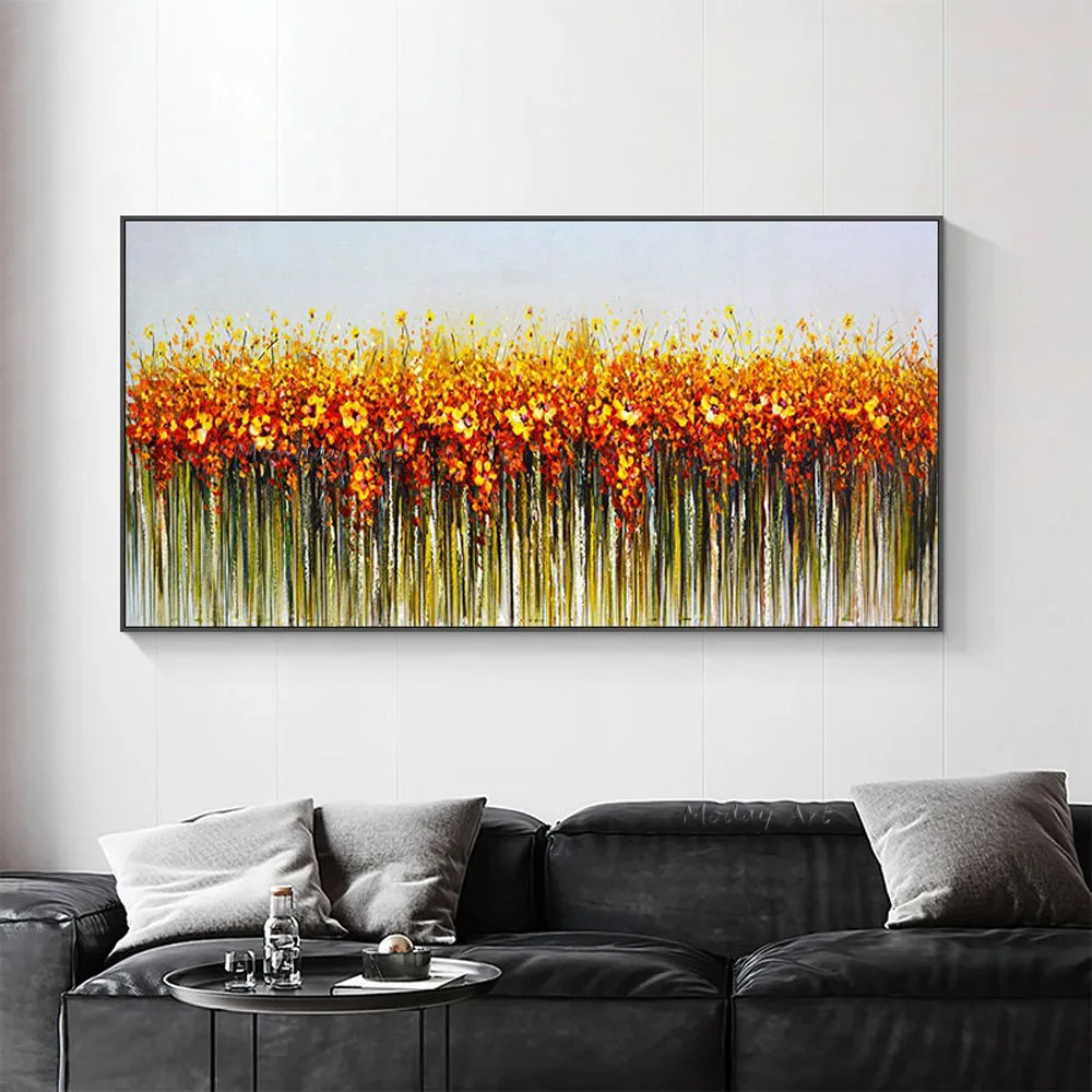 

Abstract Orange Daisy Flower Oil Painting on Canvas, Large Original Floral Landscape Textured Painting Modern Wall Art Decor