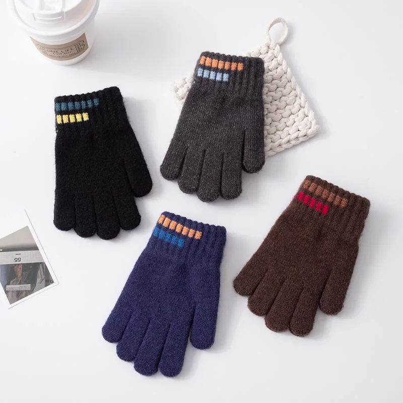 Kids Gloves Winter Boys Plain Full Finger Knitted Soft Children Mittens 5-12Y Boys Outdoor Keep Warm Autumn Glove