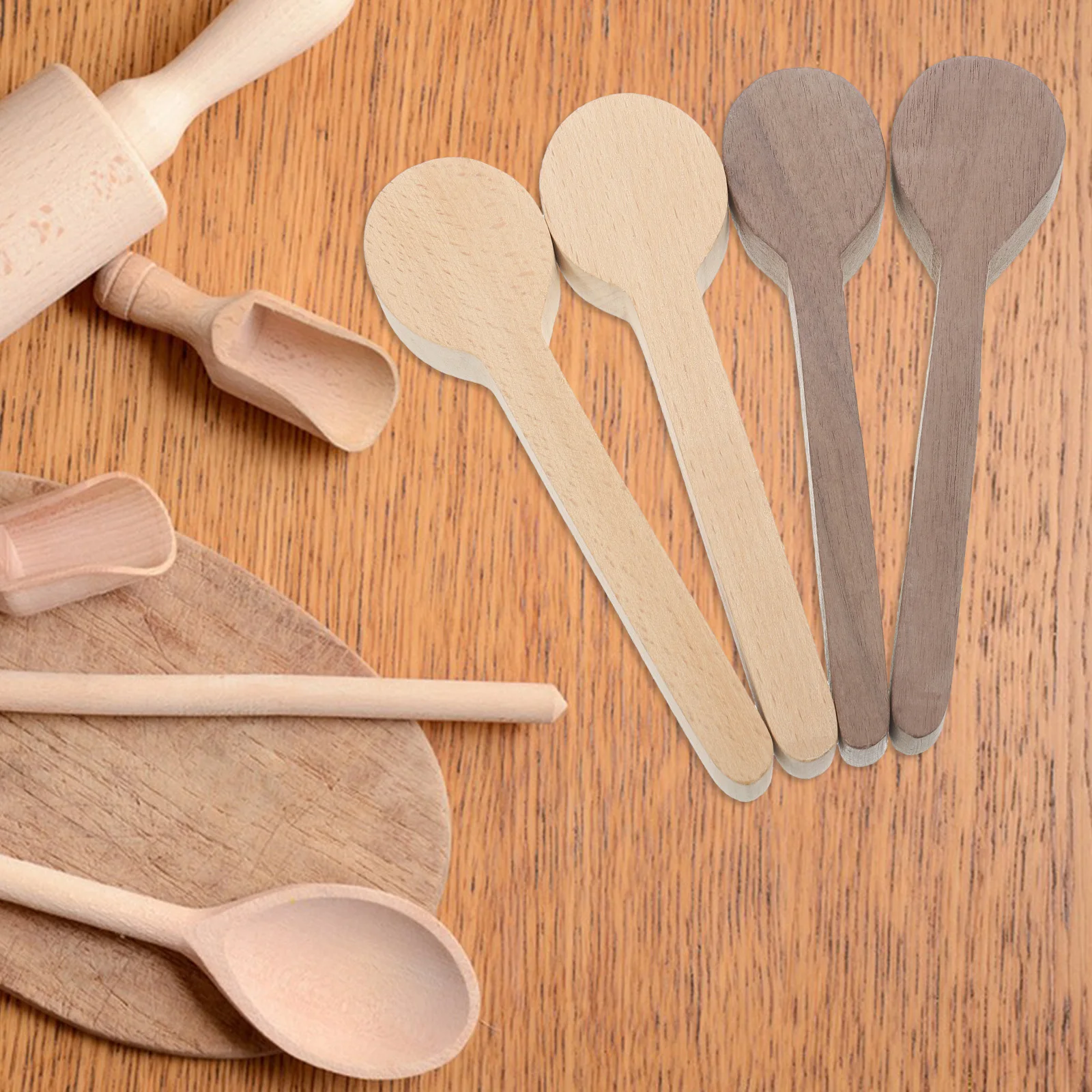 

4pcs Unfinished Wooden Spoon Craft Making Material Handicraft DIY Carving Kit Smooth Surface Easy Work Beginner Friendly