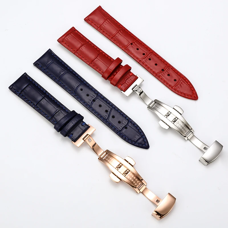 19mm 20mm 21mm 22mm Genuine Leather Watch Band for Tissot T035 Lilock T063 T41 Buckle Band Steel Buckle Strap Butterfly Buckle