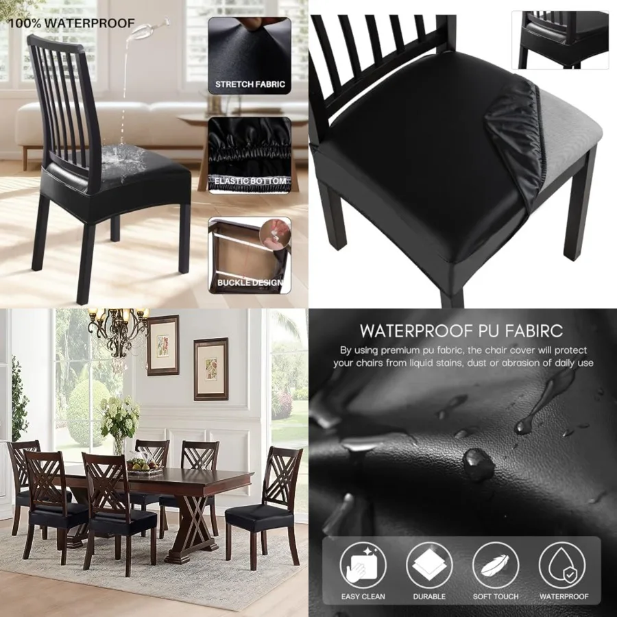 

Dining Chair Seat Covers Set of 6, Soft Removable Washable Seat Covers for Dining Chairs, Dining Room Seat Cover Protector Rear