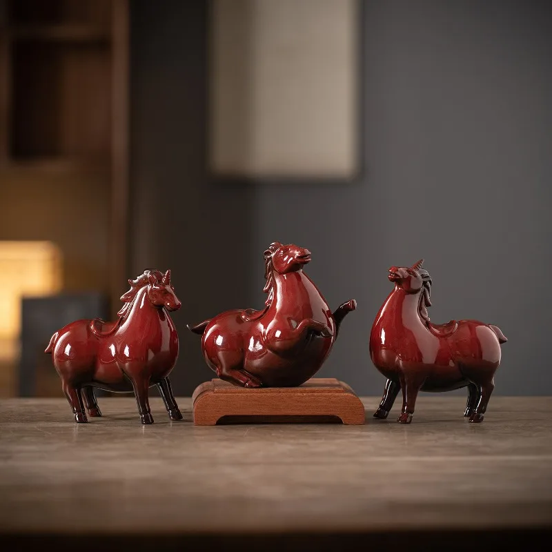 Feima Ceramic Statue, Home Decoration, Lucky Red Tang Horse Sculpture, Living Room Decoration, Retro Craftsmanship