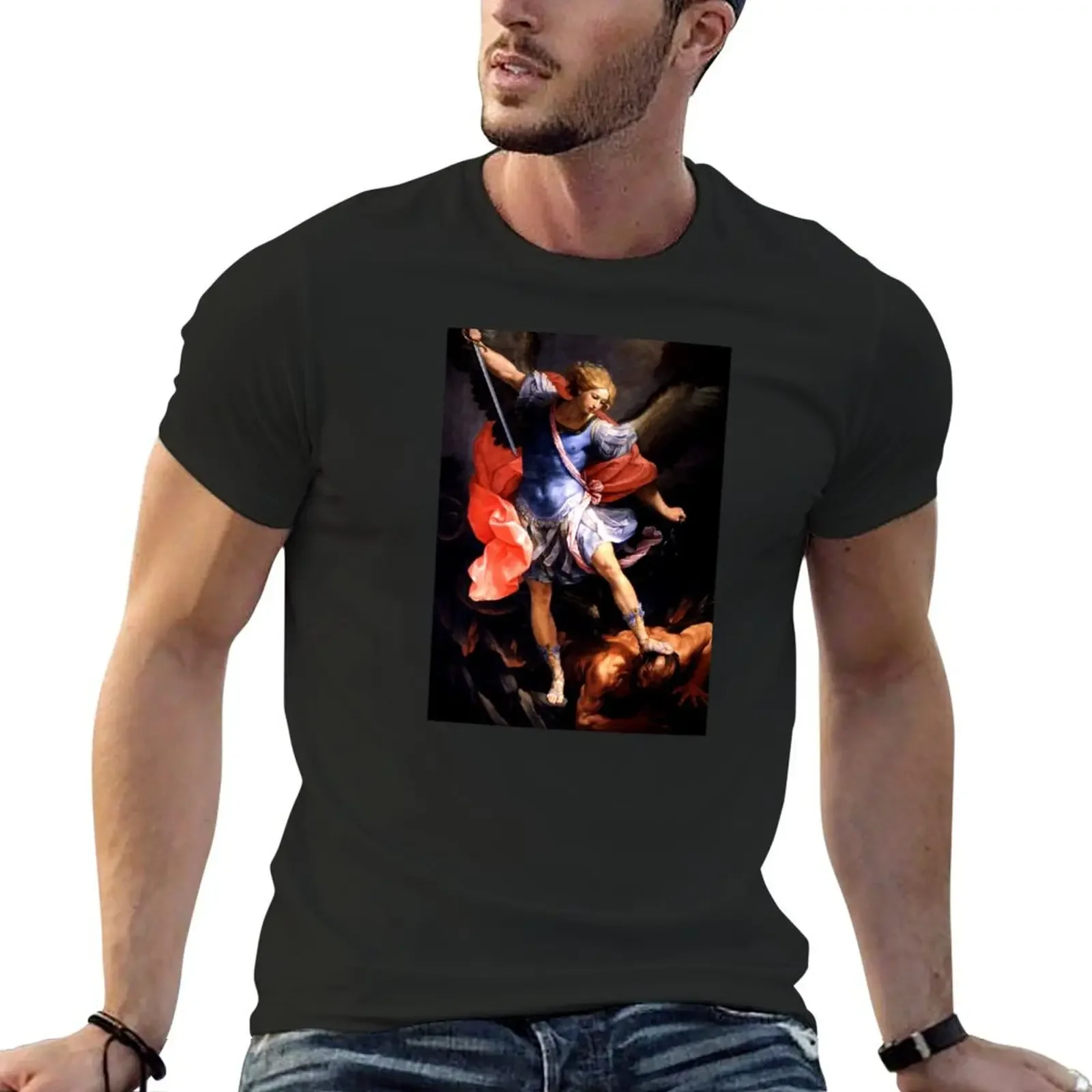 The Archangel Michael defeats Satan - Guido Reni T-Shirt boys animal print graphic t shirt vintage sweat shirts, men