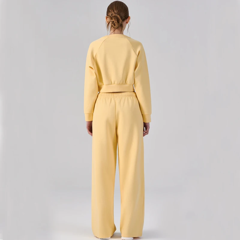 Women Two Pieces Fitness Yoga Set Solid Color Loose Workout Suit Long Sleeve Sweatshirt Jooggers Pants Sportswear Female Clothes