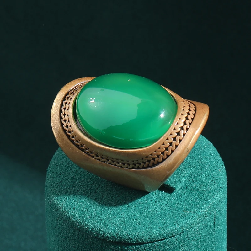 

Vintage Large Green Ring Stone Woman Oval Antique Gold Color Luxury Quality Summer Jewelry Accessories Mothers Day Gift 2025