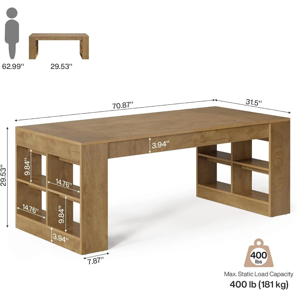 Tribesigns 70.9-Inch Executive Desk with Storage, Large Office Computer Desk with Shelves, Modern Wood Writing Table Business Furniture Workstation for Home Office, Rustic Brown