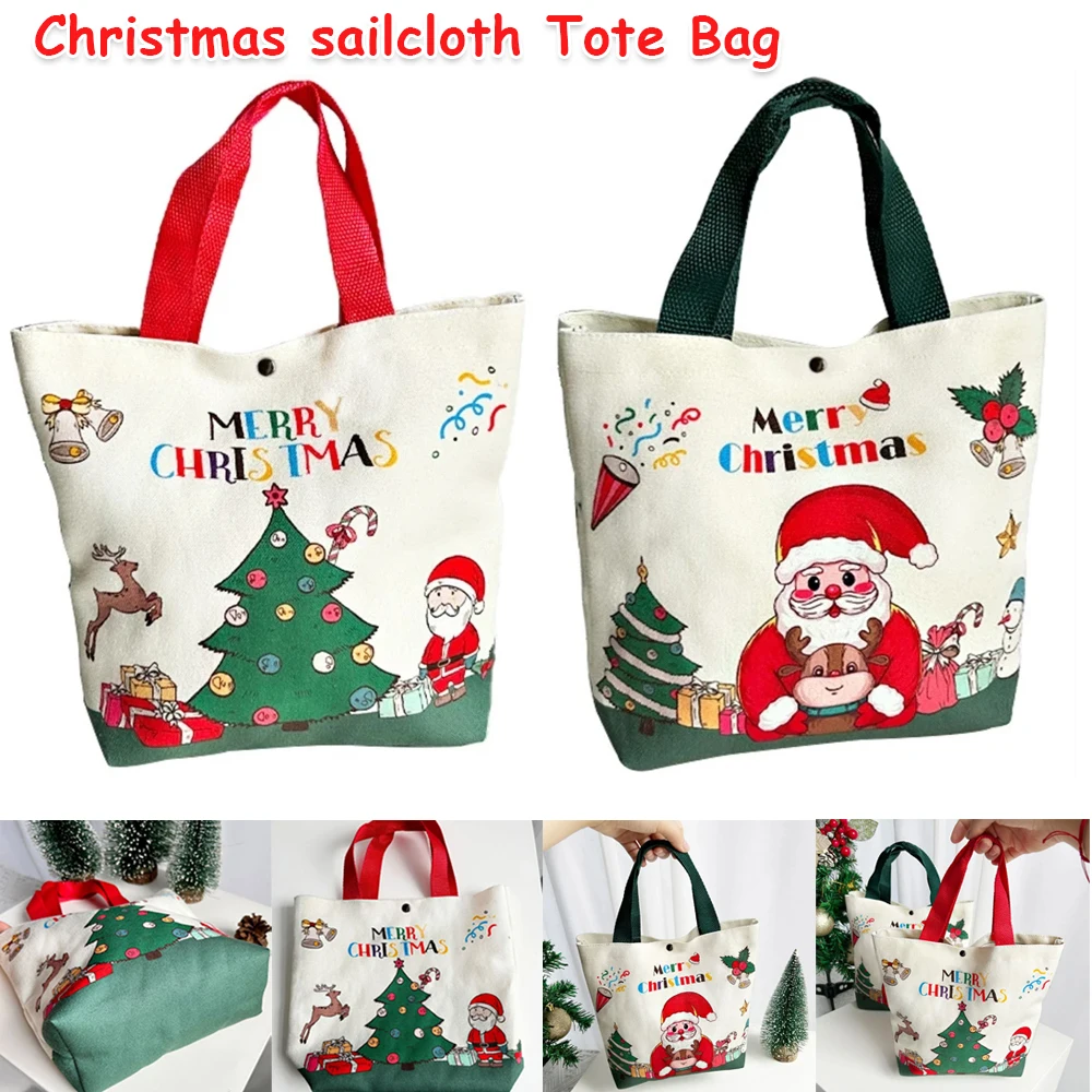 

1PC Christmas Gift Bags Sailcloth Large Capacity Candy Cookie Gift Packaging Santa Claus Tote Bag Happy New Year 2025 Santa Bags