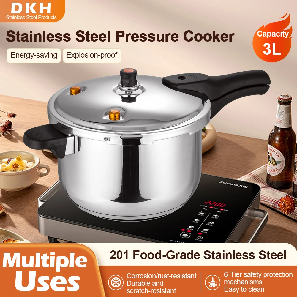 Liantong Mini olla a presión de acero inoxidable de 3L, olla de cocina multiusos a prueba de explosiones con certificación CE para arroz, sopa y ternera