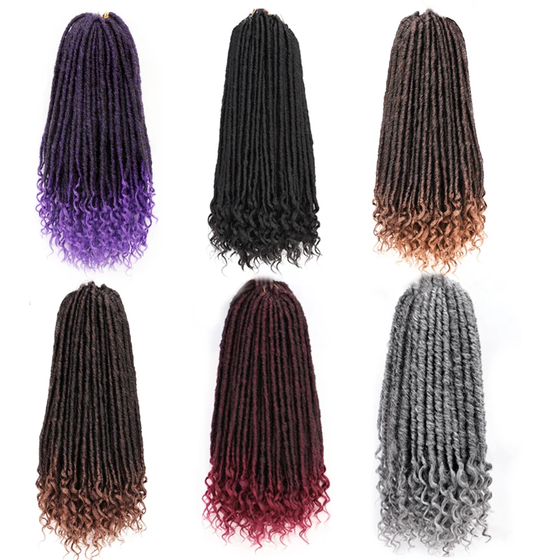 Extensions de Cheveux Synthétiques Faux Locs de Déesse, Tresses au Crochet, Dreadlocs Naturels et Doux avec Extrémité Bouclée, pour Femme Noire, 16/20 Pouces