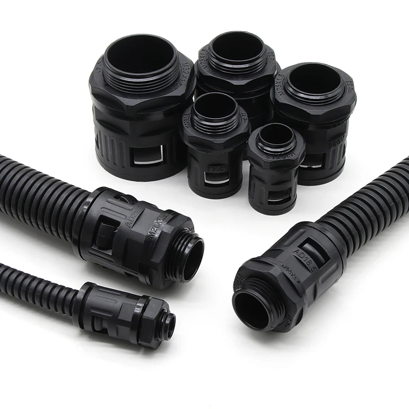 Nylon Joint End Fittings Pipe AD10 AD13 AD15.8 AD18.5 AD21.2 AD25 AD28.5 AD34.5 Plastic Bellows PP Corrugated Tube Connectors