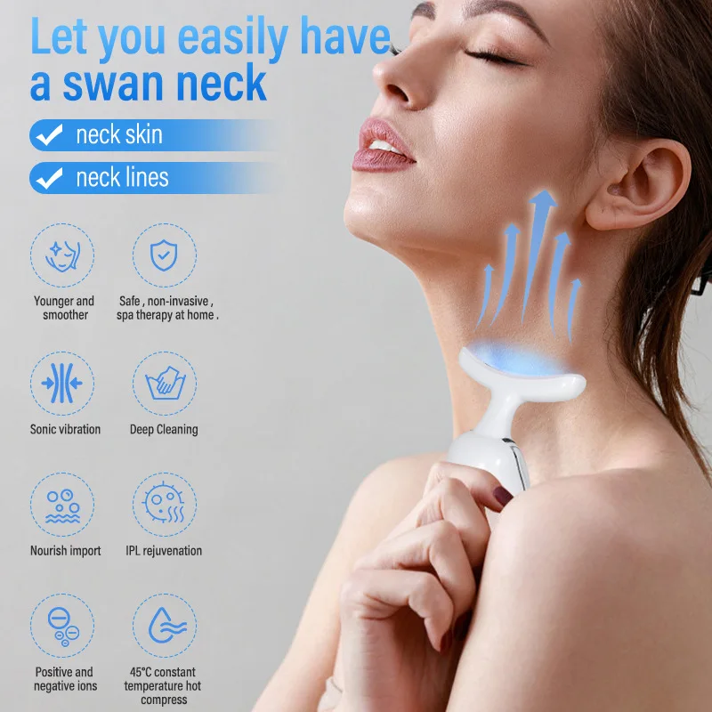 7-in-1 Professional Neck Beauty Device, Microcurrent Rechargeable Anti-Wrinkle Massager for Neck Lines & Nasolabial Folds