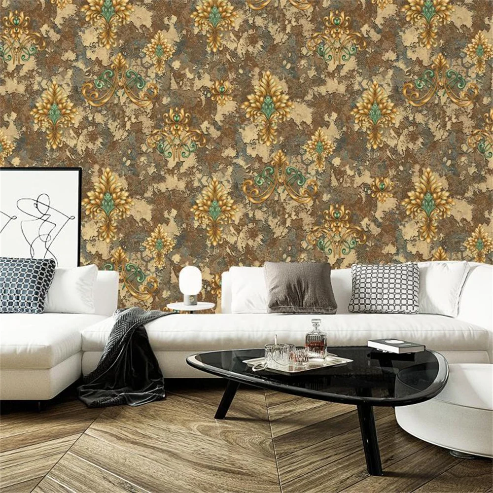 Luxury Antique Embossed Damask Floral Wall Paper Non Self Adhesive European Baroque Wallpaper for Hotel Villa Home Decoration