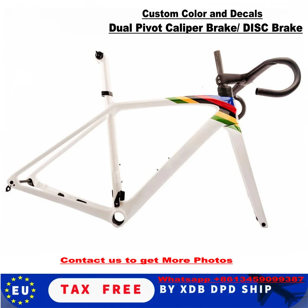 Disk Brake V Brake slr 9 Carbon Road Frame White Bicycle Frameset Handlebar T47 Thread XDB DPD