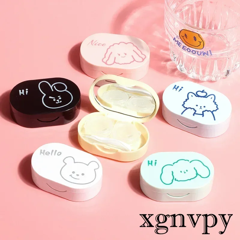 Xgnvpy Creative Cartoon with Mirror Tweezers Contact Lens Case Companion Case Double Storage Contact Lens Case