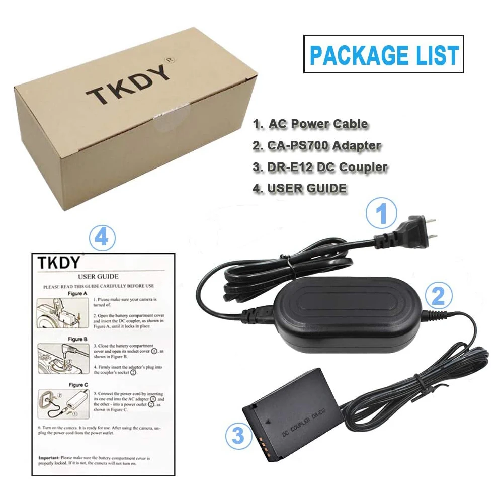 ACK-E12 AC แหล่งจ่ายไฟอะแดปเตอร์ DC Coupler DR-E12 Dummy แบตเตอรี่ LP-E12 Kit สำหรับ Canon EOS M50 Mark II,m10,Kiss M, Kiss M2กล้อง