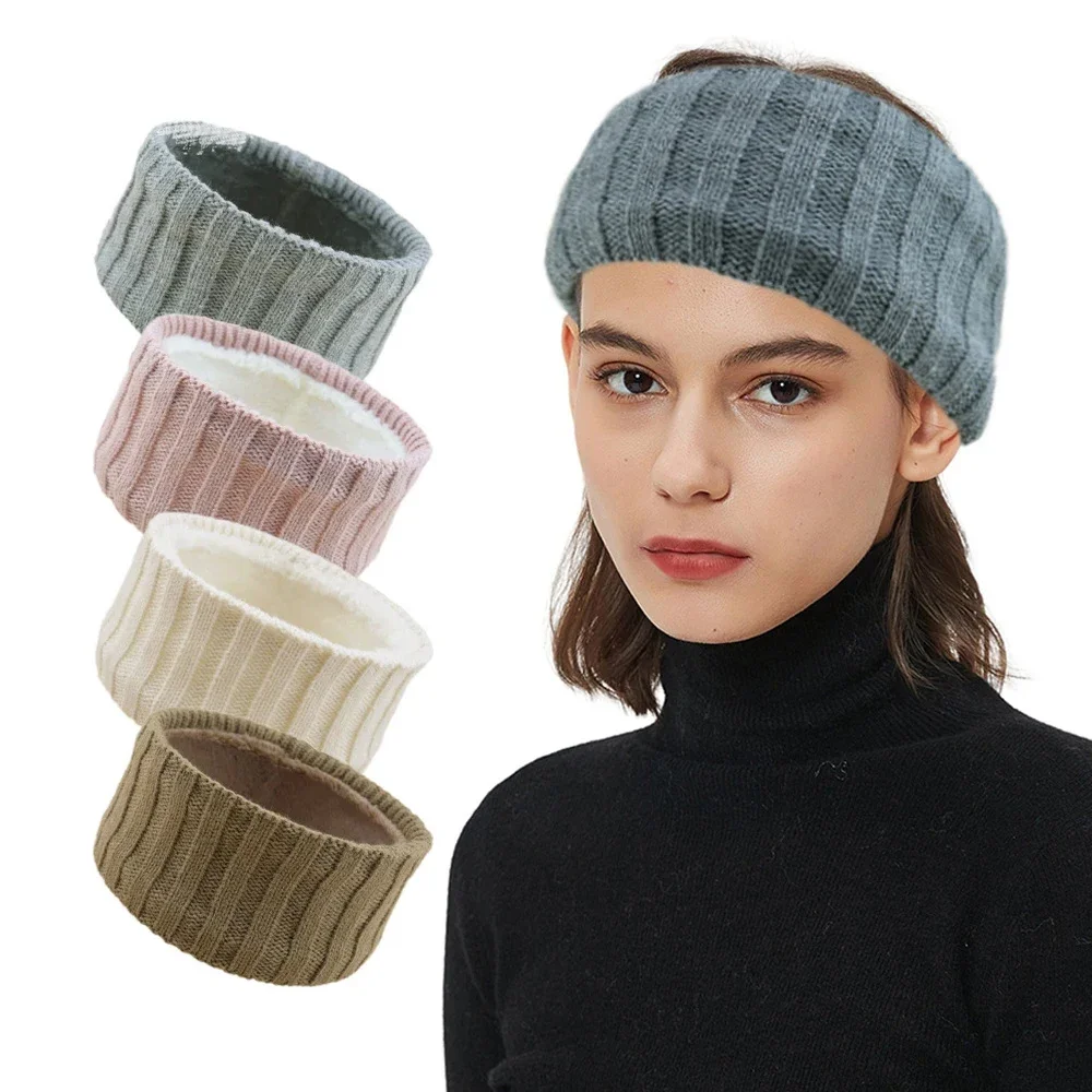 

Thick Striped Plush Lining Knitted Wide Headband Women Fashion Sports Headband Solid Color Ear Warmers Winter Hair Accessories