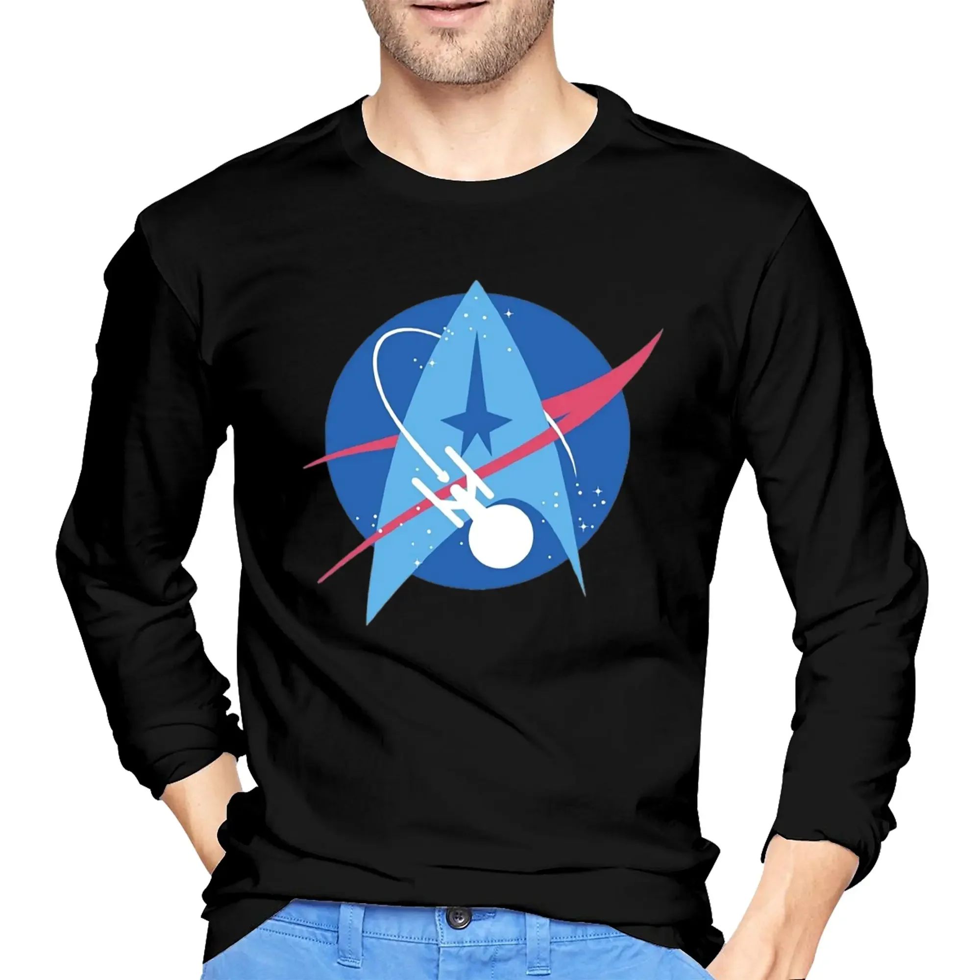 

Star Treks Science Fiction TV Series Men's Long Sleeved T-shirt Breathable Round Neck T shirts Spring and Autumn Men tops