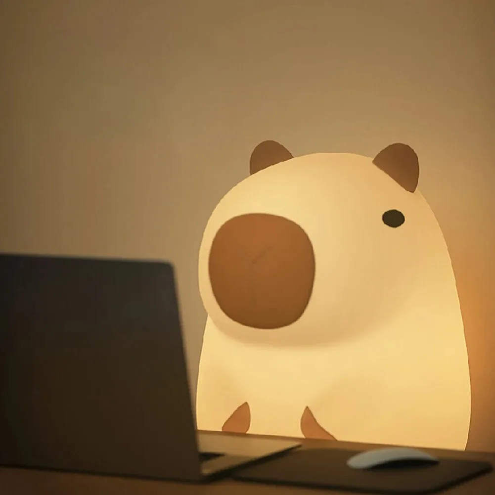 C2 Cute Cartoon Capybara Silicone Novelty Night Light USB Rechargeable Timing Dimming Sleep Night Lamp for Children's Room Decor