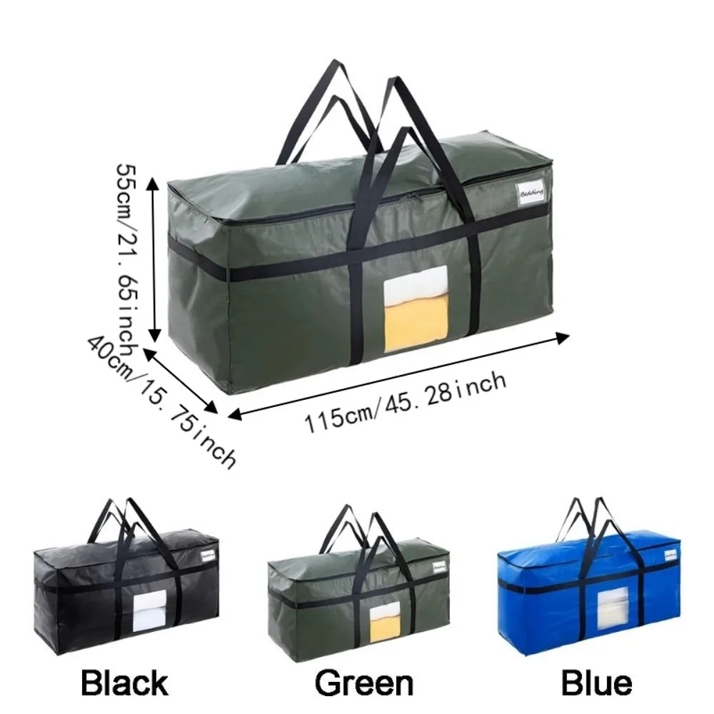 Clear Window Moving Package Bag Reinforced Handles Zipper Closure Clothes Quilt Storage Bag Waterproof Reusable 6