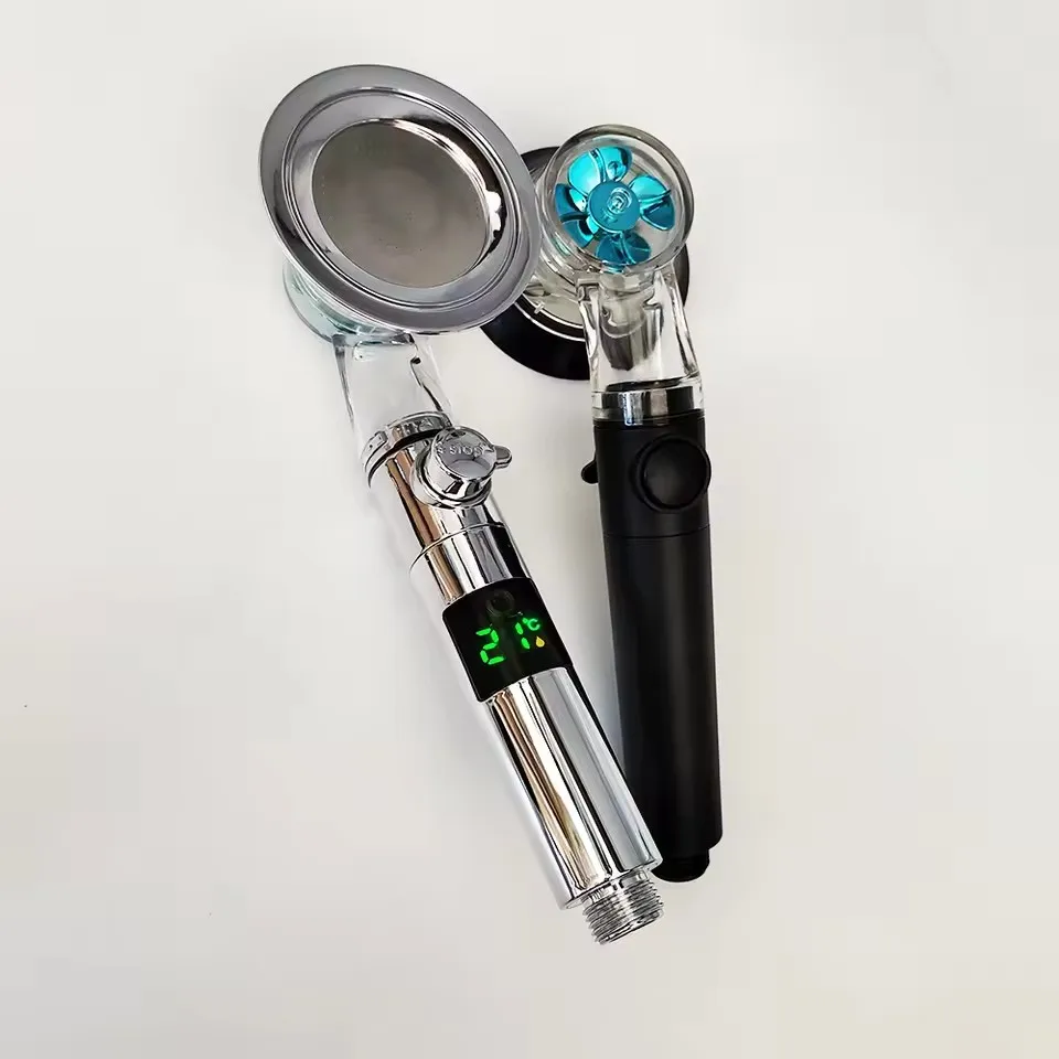 New 3 Modes LED Digital Temperature Display Shower Head Water Saving Fan Spray Nozzle High Pressure Rainfall Bathroom Shower