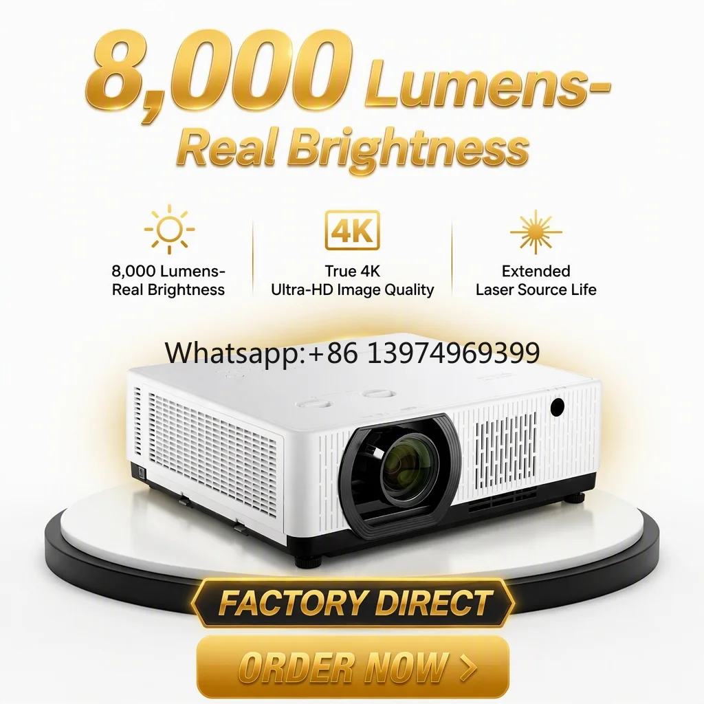8,000 Lumens 4K Laser Projector 3LCD Ultra HD High Brightness Engineering Projector for Large Conference Room Museum Exhibition